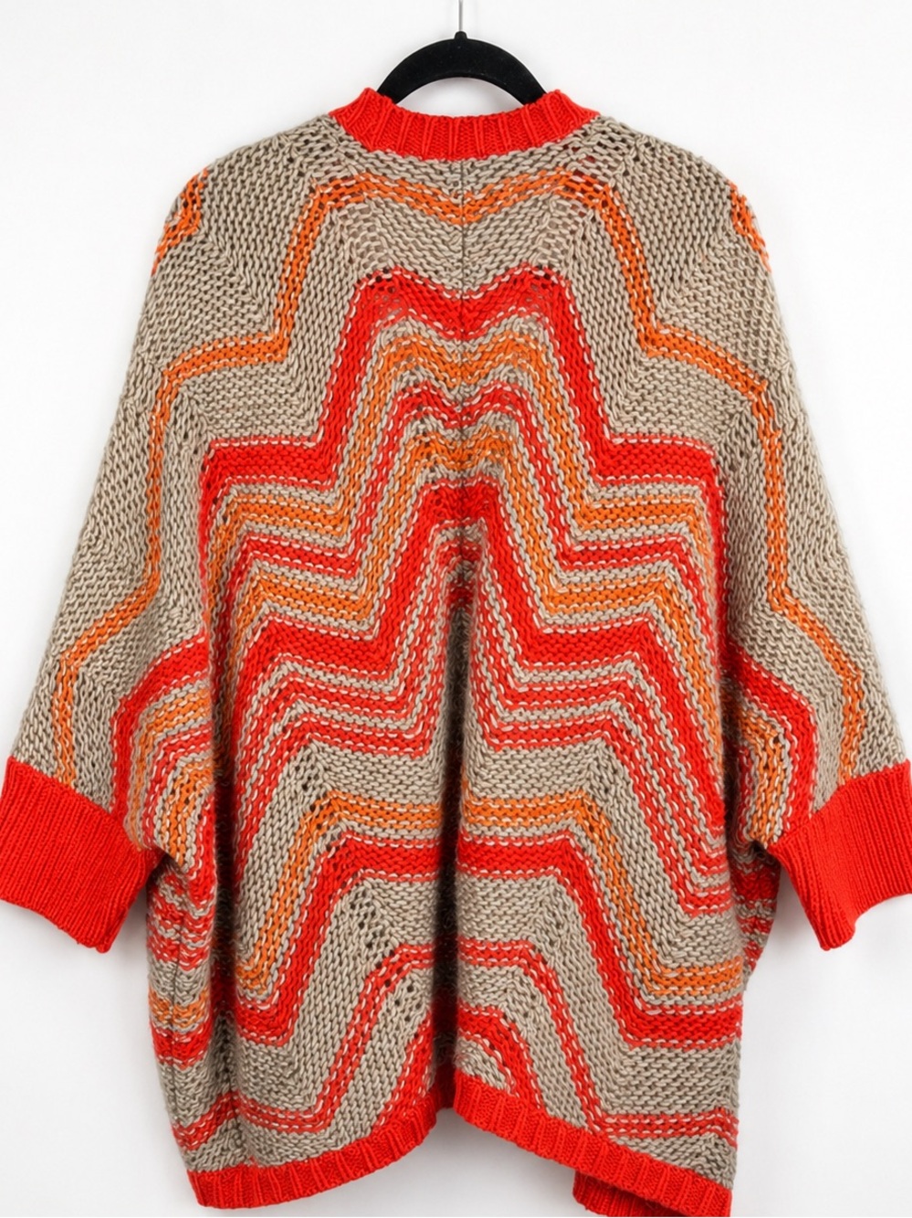 LOFT Orange & Beige Wool Blend Chevron Knit Cocoon Cardigan XS - Picture 6 of 10